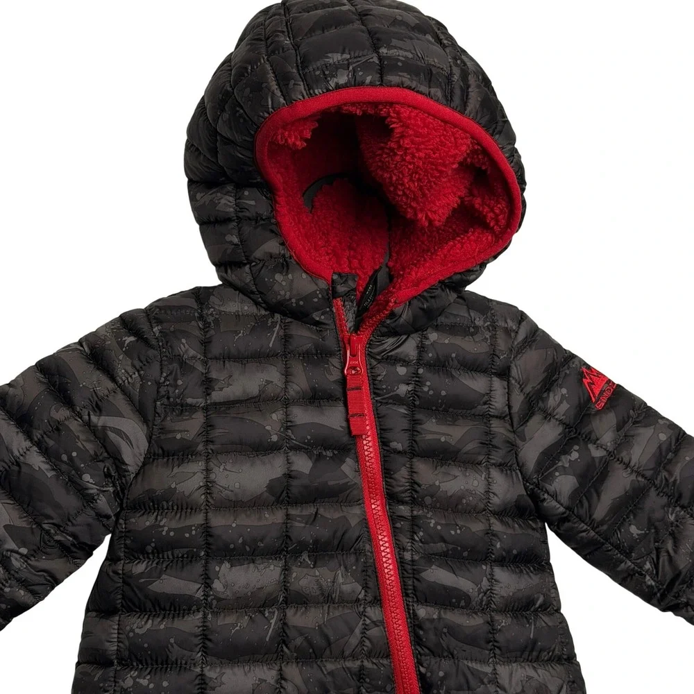 Snozu Kids Camo Puffer Bunting Snowsuit 18M Gray Red Hooded Fleece Lined Warm